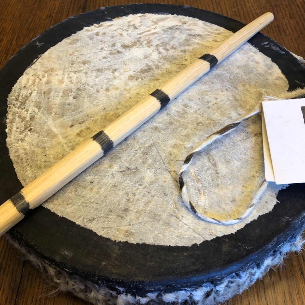 Handmade rawhide hand drum with stick